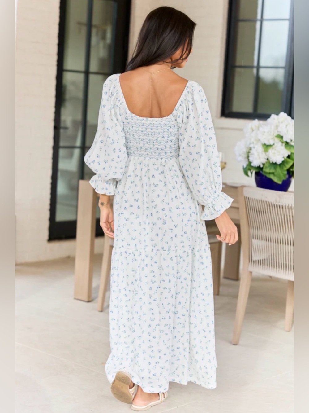 Pink Lily Thalia White Floral Smocked Top Maxi Dress - Picture 2 of 5